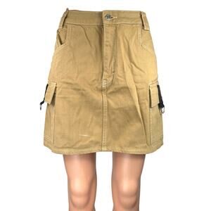 Topshop Women's Brown Tan Zip Pockets Mini A-Line Cargo Military Skirt Size 8
